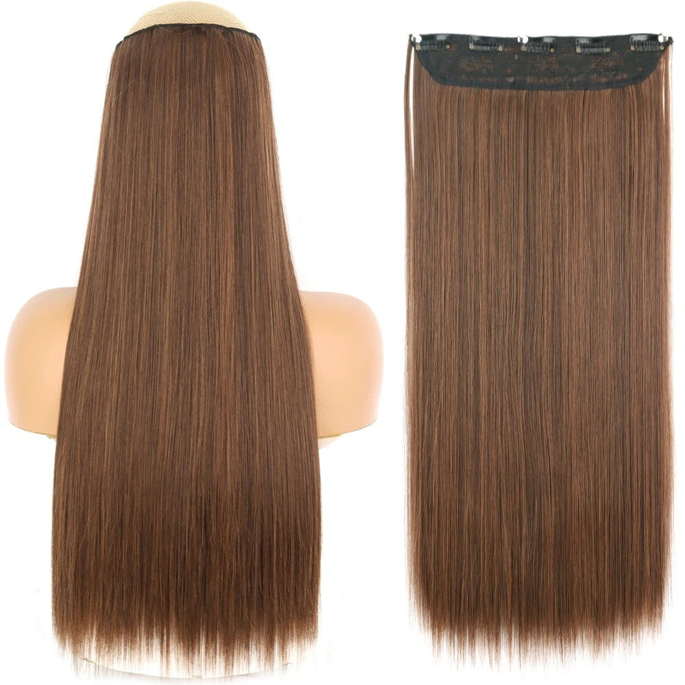 Long Straight Hairstyle 5 Clip Natural Hair Extension Synthetic Fiber Heat-Resistant Hairpiece 22"32" Black Brown Blonde