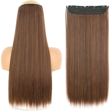 Long Straight Hairstyle 5 Clip Natural Hair Extension Synthetic Fiber Heat-Resistant Hairpiece 22"32" Black Brown Blonde