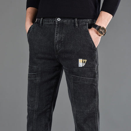 Fashion Print Six-Pocket Jeans Small Straight Cut Style Men's Casual Comfortable Fit Clothing