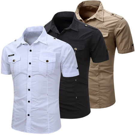 Euro Size White Short Sleeve Men's Uniform Shirt Safari Shirt Summer Casual 100% Cotton Cargo Outdoor Pocket Work Shirts for Men