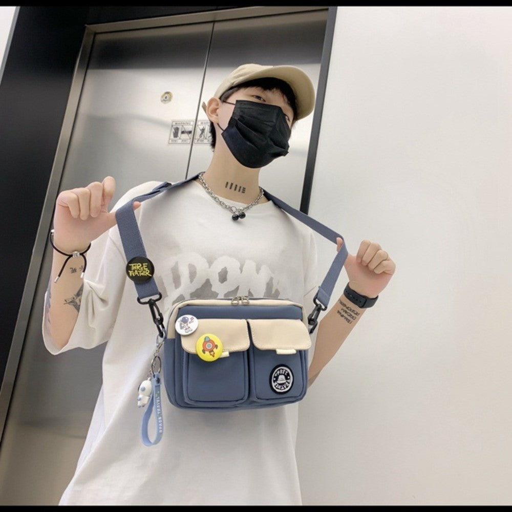 Fashion Versatile Men's Crossbody Bag Large Capacity Japanese Style Shoulder Bag Retro with Pendant Messenger Bag Unisex