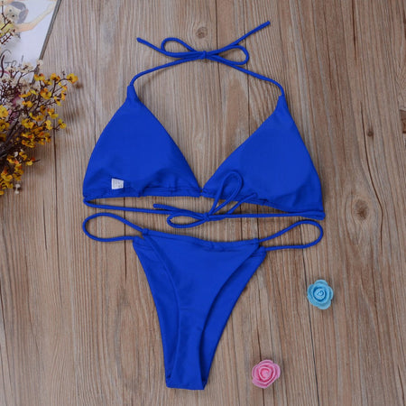 Pink Swimsuit Bikini Women Solid Color Sexy High Leg Thong Swimwear Bikinis 2022 New Female 2 Piece Bathing Suit Beachwear