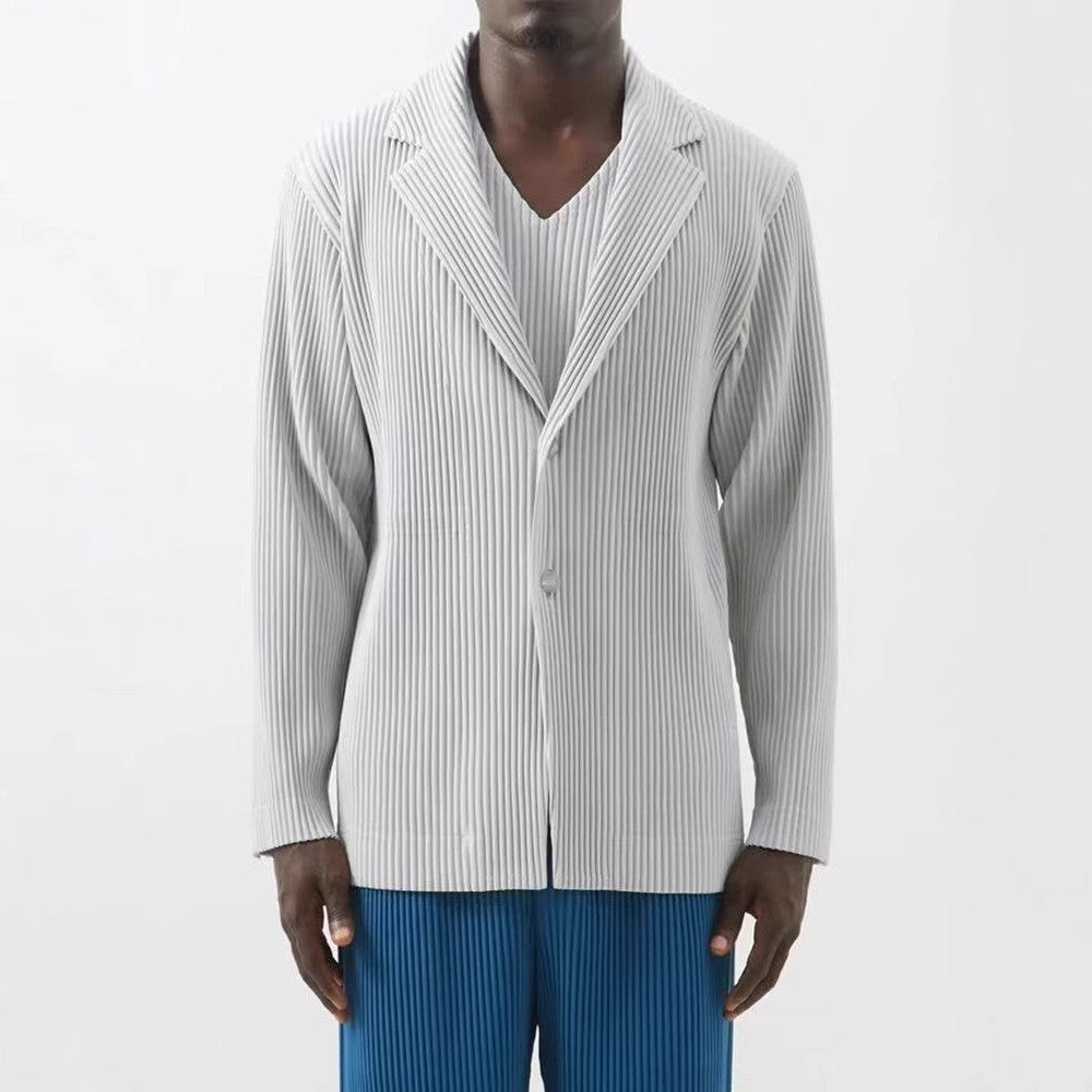 Miyake New 2025 Spring Suit Long Sleeve Pleated Pleated Men's Jacket Lapel Pleated Solid Color Fashion Loose Plisse Casual Top