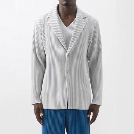 Miyake New 2025 Spring Suit Long Sleeve Pleated Pleated Men's Jacket Lapel Pleated Solid Color Fashion Loose Plisse Casual Top