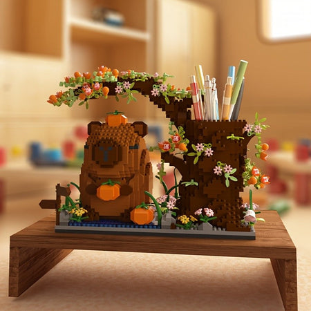 Capybara Building Block Pen Holder Multi-Function Desk Organizer for Office Supplies Cosmetics Birthday Gift Desktop Decoration