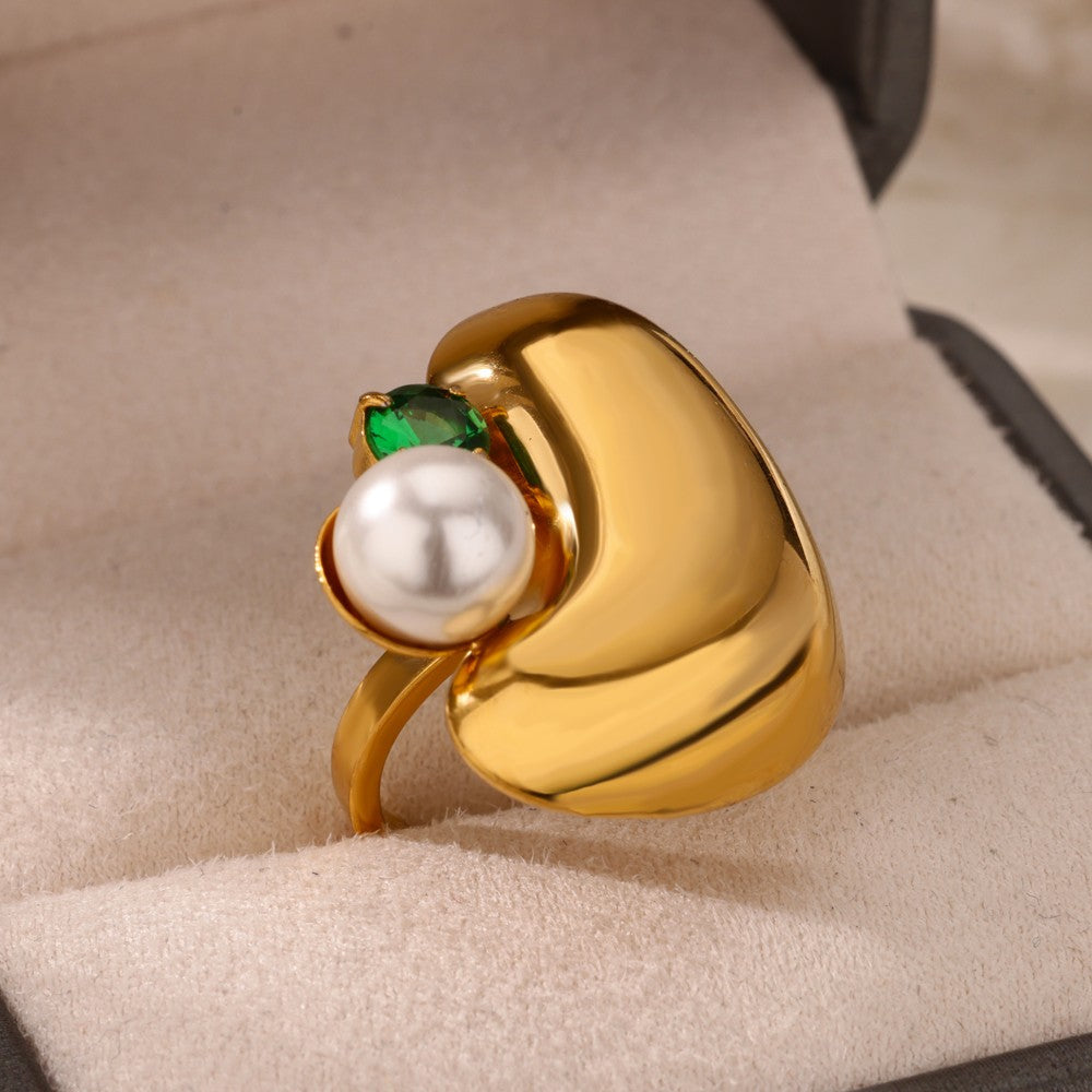 Luxury Stainless Steel Rings Gold Plated Colorful Stone Zircon Crystal Heart Ring For Women Wedding Boho Jewelry Christmas Gift