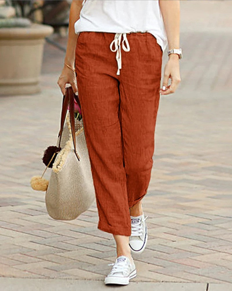 Elegant Solid Drawstring Straight Pants Fashion Autumn Cotton Women's Pants Y2K Casual Pants Female Loose Fashion Elegant Bottom