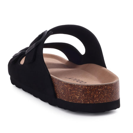 Shevalues Men Classic Leather Sandals Fashion Double Outdoor Beach Shoes Comfort Unisex Cork Footbed Slippers With Arch Support