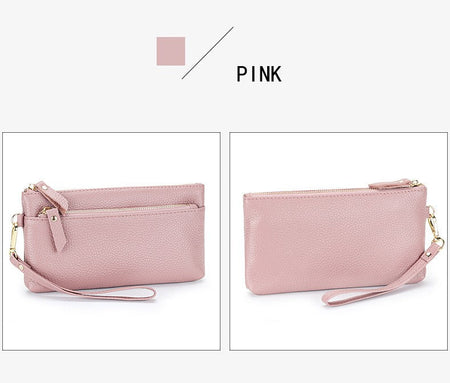 Women's Wristlet Clutch Purse Genuine Leather Clutch Cellphone Smartphone Long Wallet Vintage Purse Travel Double Zip Wristlets