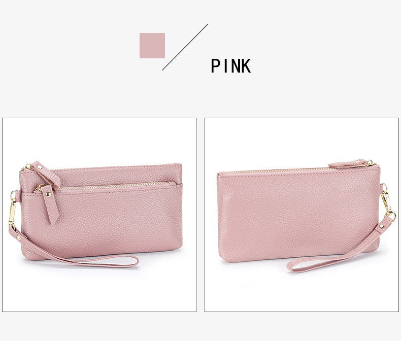 Women's Wristlet Clutch Purse Genuine Leather Clutch Cellphone Smartphone Long Wallet Vintage Purse Travel Double Zip Wristlets