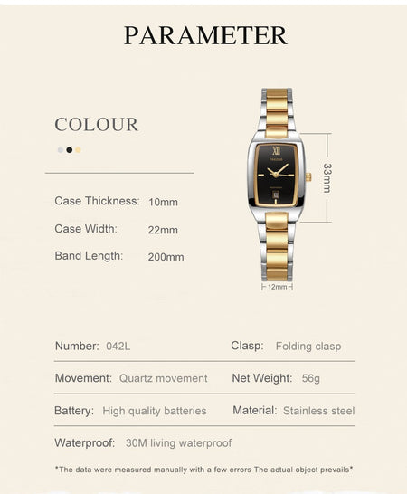 WWOOR Elegant Women's Watch Fashion Stainless Steel Waterproof Ladies Quartz Wristwatch Luxury Bracelet Watches Date Reloj mujer