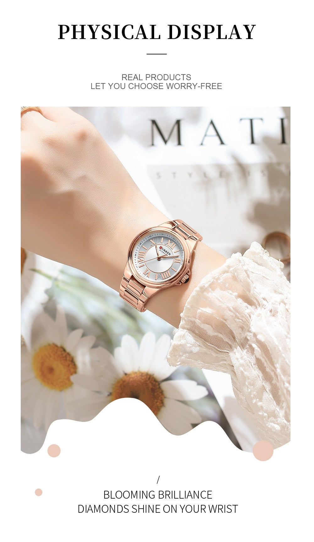 CURREN Romantic Charm Women's Wristwatches Fashion Design Thin Quartz Watch with Luminous Hands Stainless Steel Bracelet