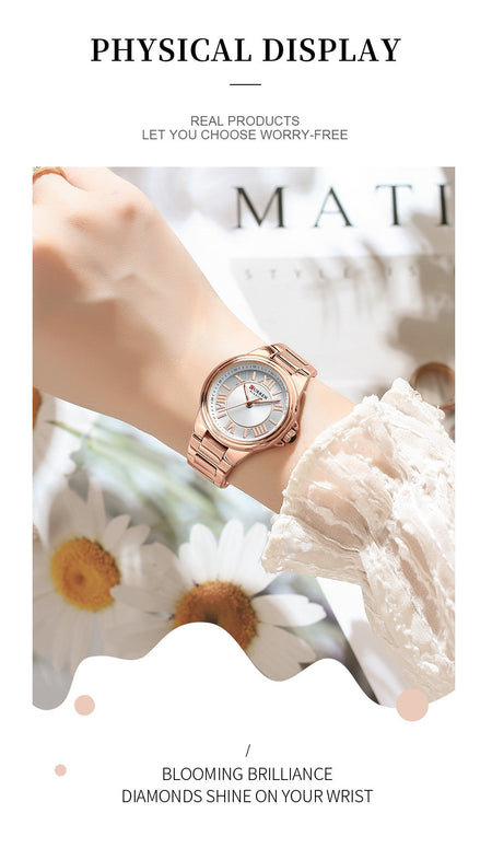 CURREN Romantic Charm Women's Wristwatches Fashion Design Thin Quartz Watch with Luminous Hands Stainless Steel Bracelet