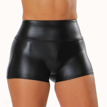 Sexy Nightclub Costumes Shorts Women PU Leather Shorts High Waist Solid Color Button Black Shorts Fashion Summer