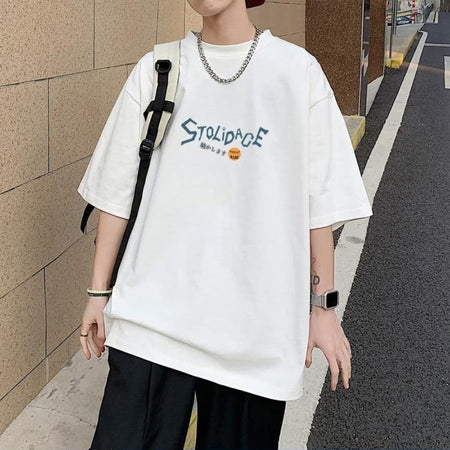 8XL Men Oversize Korean Fashion Loose American Love Puppet Rabbit Print Short Sleeve Round Neck Versatile Trend Couple outfit