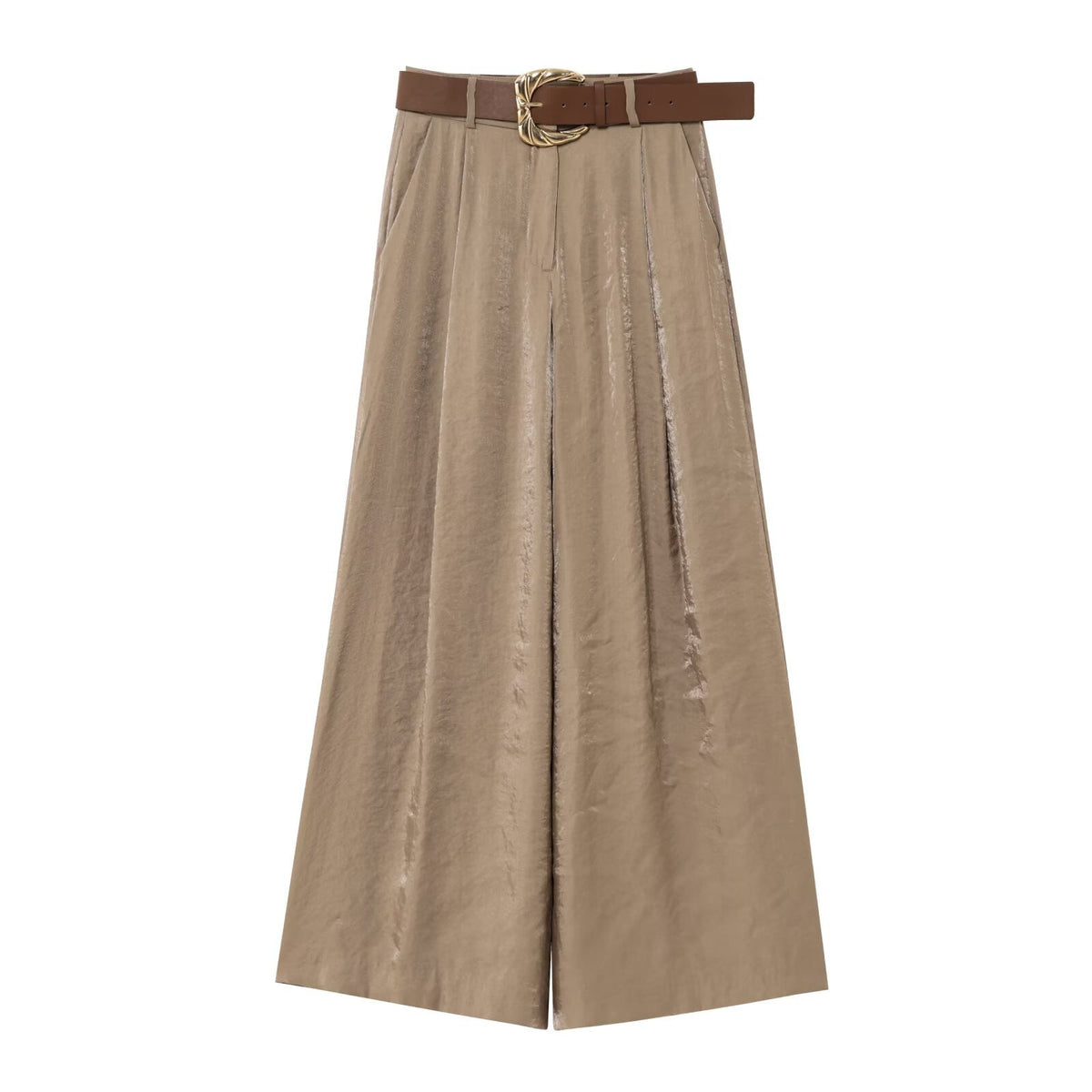 HH Women New Fashion Solid Belt Wrinkles Decorate Casual Loose Trousers Female Chic Zipper Side Pocket Slim Wide Leg Pants