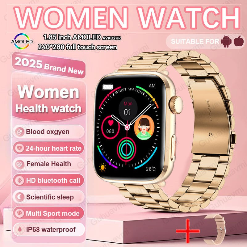 2025New NFC Smat Watch Women 1.85-inch Blood Pressure Heart Rate Bluetooth Call Female Health Smarwatches Ladies For Android IOS
