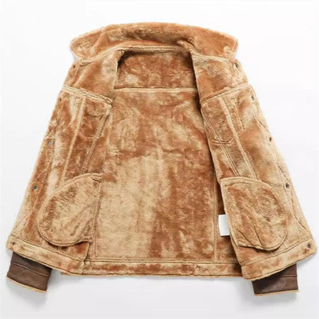 Winter Men's Suede Leather Coat High Quality Thick Fleece Warm Leather Jacket Fashion Turn Down Collar Male Loose Casual Coats
