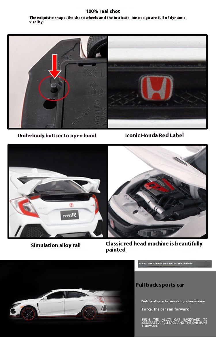 1:32 Honda Civic Type-R Alloy Sports Car Diecast Metal Model Car Central Control Ornaments Miniature Car Model Kids Toys Present