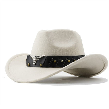 New Western Cowboy Hat Roll Brim Cowgirl Cap Cowboy Jazz Fedora Hats Felt Cap with Cow Band for Women Men