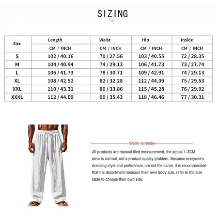 Men's Linen Beach Pants Breathable Loose Straight Trousers Male Summer Casual Solid Color Japanese Streetwear