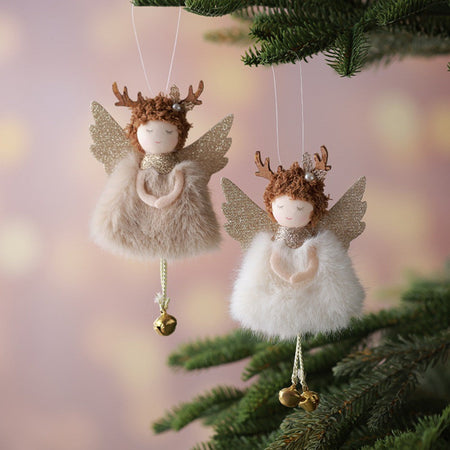 2Pcs New Christmas Cute Plush Angel Doll Pendant Lovely Boys Girls Xmas Tree Hanging Decoration Merry Christmas Party Ornaments