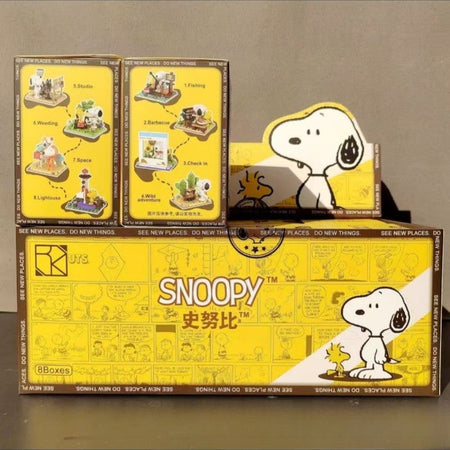 Original Snoopy Assemble Genuine Authorized Blind Box Supermarket Garden Furniture Scene Puzzle Building Block Desktop Decorate