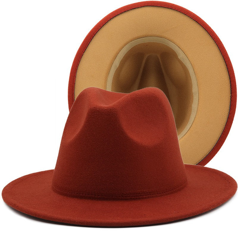 QBHAT Two-color Fedora Hat Women Men Wide Brim Felt Jazz Hat Ladies Party Top Cap Patchwork Chapeau Sombreros De Mujer 50 Colors