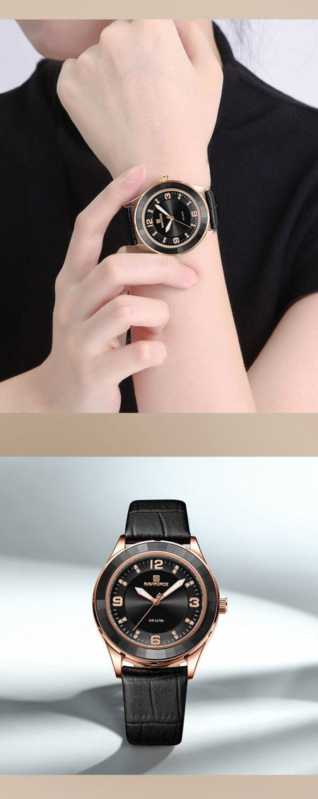Naviforce 5040 Original New Woman Black Leather Classic Watch Ladies Girls Wristwatch Elegant Quartz Women's Watches