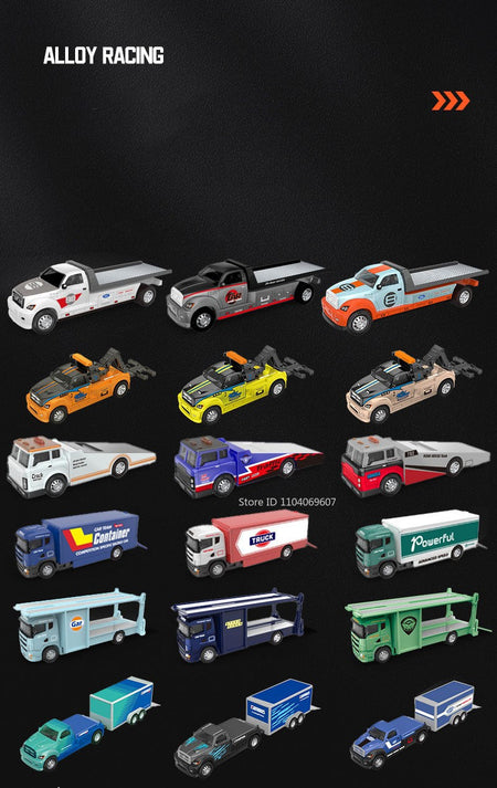 1:64 Scale Container Truck Miniature Model Toy Cars Metal Diecast Trailer with Pull Back Transport Vehicle Toys for Kids Gifts