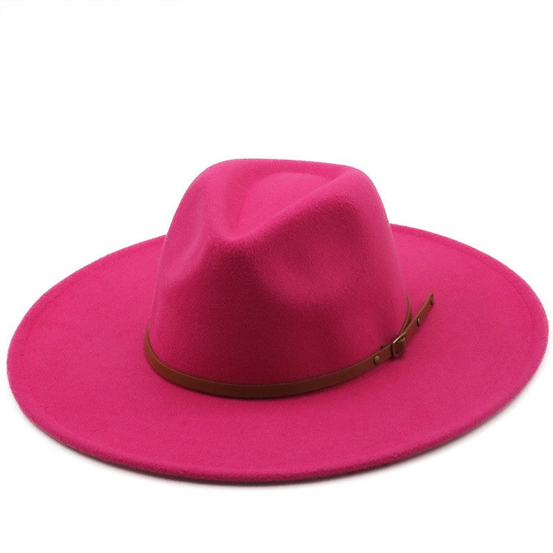 9.5cm Wide Brim Fedora Hats with Brown Belt Autumn Winter Women Party Top Hat Men Jazz Retro Cowboy Felt Cap Panama Sun Hat