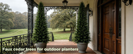 2/3/4/5/6FT Artificial Topiary Cedar Trees UV-Resistant Faux Evergreen Outdoor Indoor Plants Black Pot Faux Cedar Topiary Plants Christmas Trees for Front Porch Entryway & Patio Xmas Decor