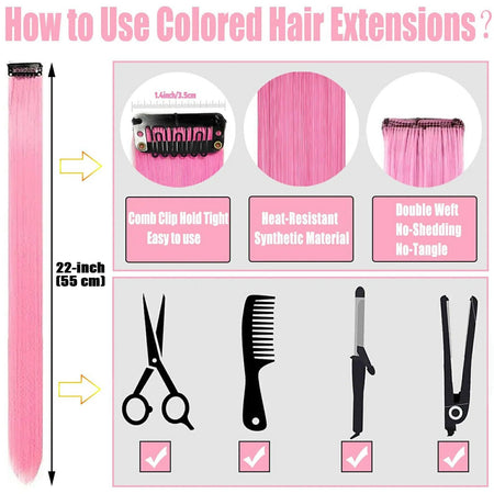 Clip in Hair Extensions Colored Party Highlights 22 inches 6pcs/pack Multi-colors Straight Hair Synthetic Hairpieces Royal Blue