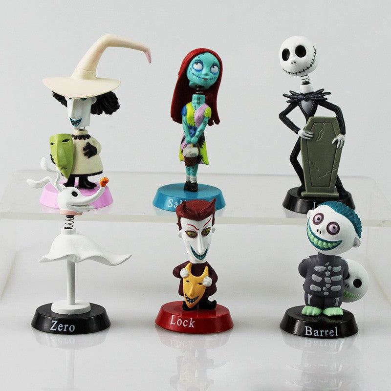 6PCS Set The Nightmare Before Christmas Action Figure Toys Jack Skellington Sally Finkelstein Lock Barrel Shaking Head PVC Doll