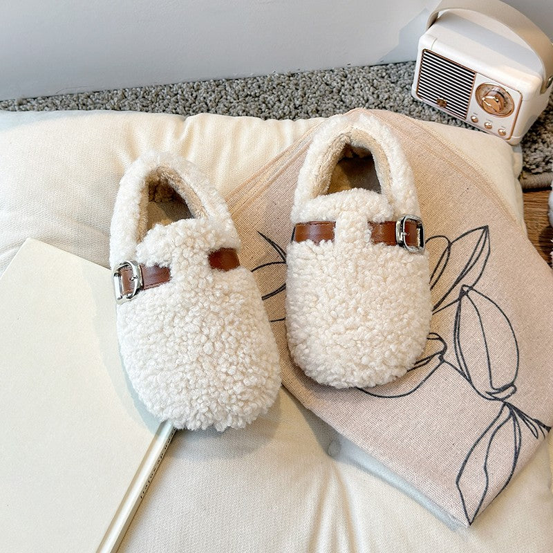 Winter Children's Shoes 2025 New Girls Fluffy Cotton Shoes Soft Bottom Non-slip Kids Fashion Simple Plush Shoes Trend Versatile