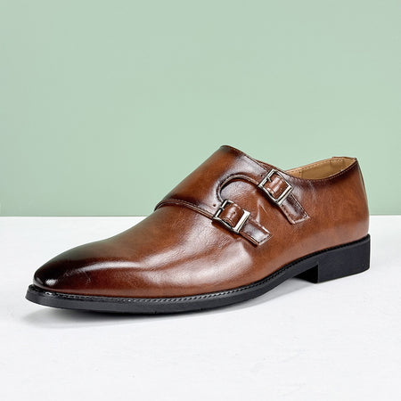 2025 Fashion Men's British Derby Shoes Breathable Adjustable Buckle Business Casual Leather Shoes for Commuting & Wedding