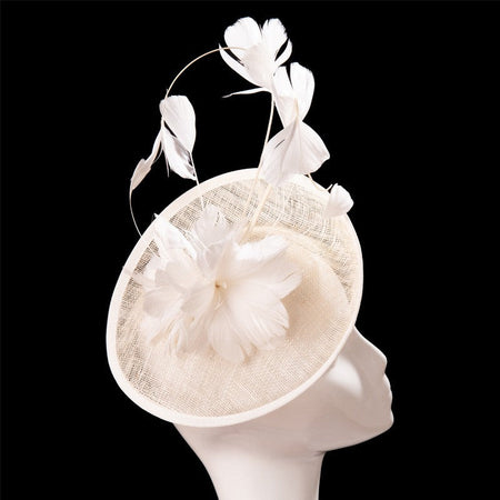Double hemp yarn pattern design feather accessories big brim sun hat elegant banquet hat wedding beach vacation equestrian hat
