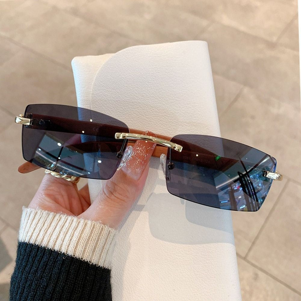 Rimless Square Sunglasses Women Men Luxury Brand Designer Popular Travel Driving Metal Leopard Head Sun Glasses Shade Eyewear