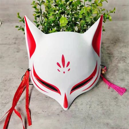 New Fashion Anime Fox Mask Hand-Painted Half Face Cat Mask With Tassels Bell Halloween Masquerade Party Festival Cosplay Gift