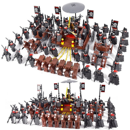 MOC Roman Empire Spartan Army Medieval Soldier Chariot Building Block Bricks Ancient Military War Helmet Toys For Children