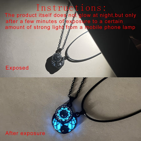 2Pcs Glowing Moon and Sun Projection Couple Necklaces in 100 languages expressing "I love you" - fashionable gift jewelry