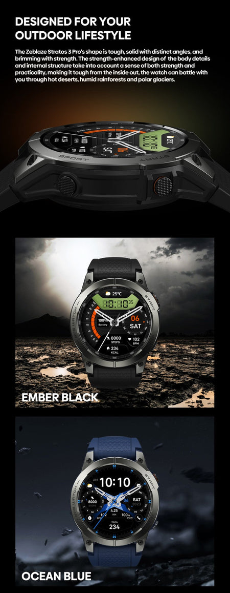 New Zeblaze Stratos 3 PRO GPS Smart Watch 1.43” HD AMOLED Display Built-in GPS Bluetooth Phone Calls Sports Smartwatch for Men