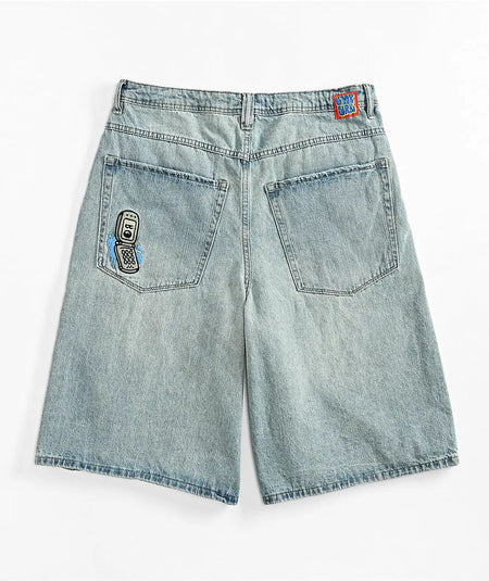 Empyre new gray denim skateboard shorts cartoon embroidery design loose jeans wide leg pants hip hop street Y2K couple pants