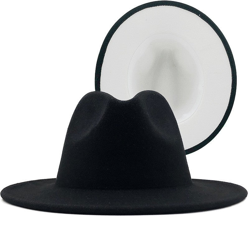 QBHAT Two-color Fedora Hat Women Men Wide Brim Felt Jazz Hat Ladies Party Top Cap Patchwork Chapeau Sombreros De Mujer 50 Colors