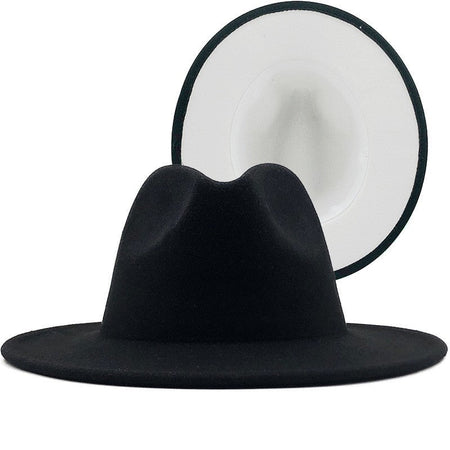 QBHAT Two-color Fedora Hat Women Men Wide Brim Felt Jazz Hat Ladies Party Top Cap Patchwork Chapeau Sombreros De Mujer 50 Colors