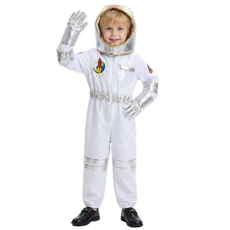 Child Spaceman Costume Halloween Party Outfit with Cap Astronaut Role Play Costume for Kids Boys & Girls Carnival Party