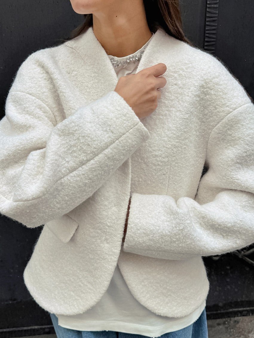 Leisure Solid Color Woolen Short Jacket Women Chic Collar Single Breasted Loose Outerwear Autumn New Daily Commuting Office Coat
