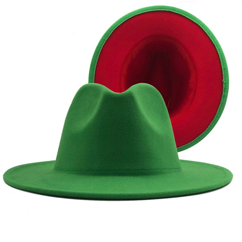 QBHAT Two-color Fedora Hat Women Men Wide Brim Felt Jazz Hat Ladies Party Top Cap Patchwork Chapeau Sombreros De Mujer 50 Colors