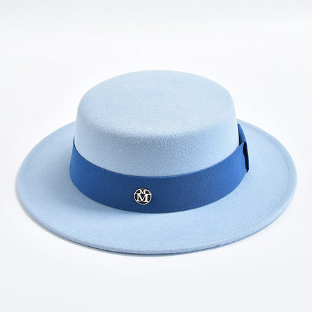 British Style Fedora Hats for Women Fashion Autumn Winter Flat Top Bow Elastic Ribbon Felt Hats Wedding Dress Jazz Cap