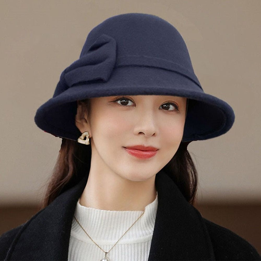 Elegant Brim Bowler Fedora Hats Church Bowler Cloche Hats Women Vintage Retro Hat Autumn Winter Warm Hat Wool Felt Bucket Cap